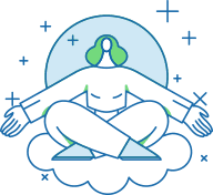 Type 9 Peacemaker person sat on a cloud palms facing forward looking zen